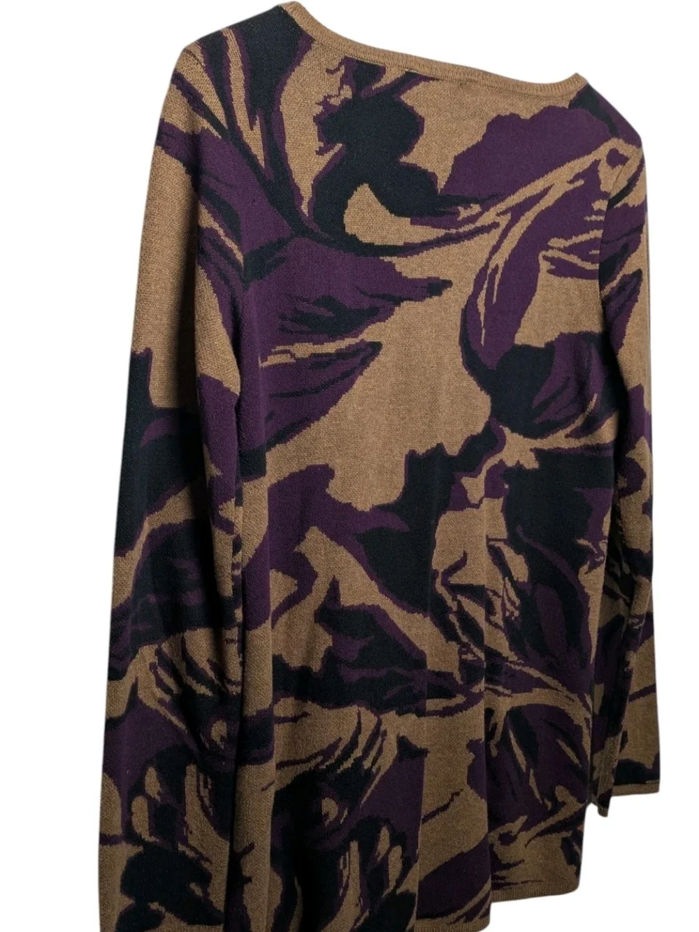 Soft Surroundings Brown, Purple & Black Abstract-Print Long Sleeve Sweater Top